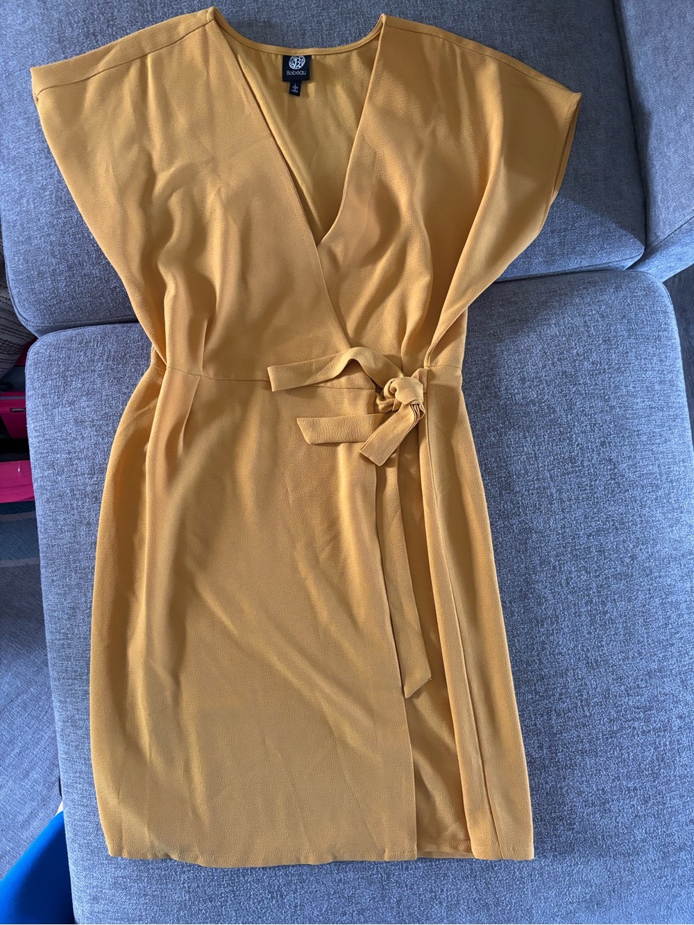 bobeau Mustard Yellow Wrap Mini Dress